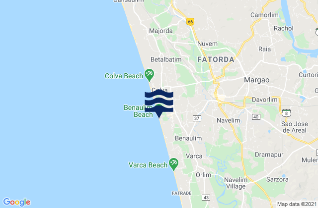 Carte des horaires des marées pour Benaulim Beach, India
