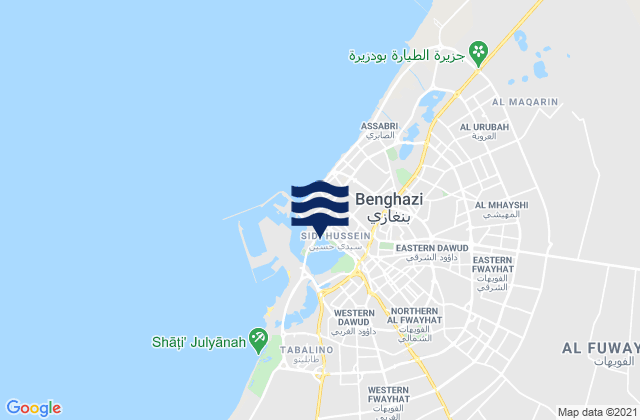 Carte des horaires des marées pour Benghazi, Libya