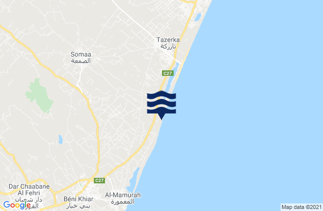 Carte des horaires des marées pour Beni Khiar, Tunisia