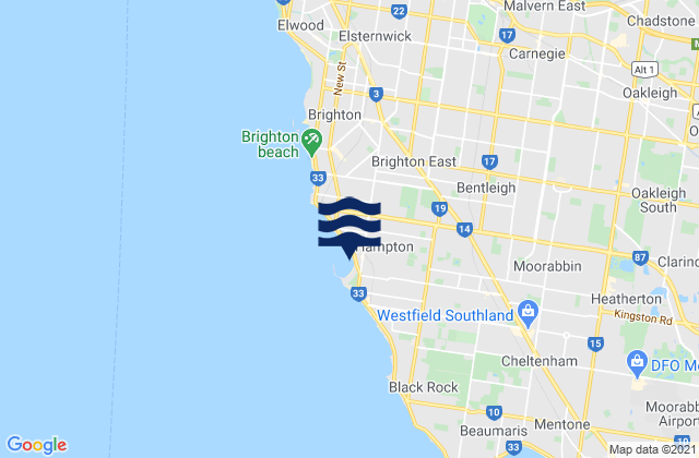 Carte des horaires des marées pour Bentleigh, Australia