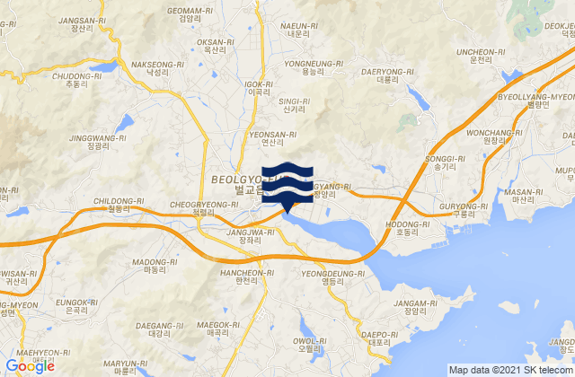 Carte des horaires des marées pour Beolgyo, South Korea