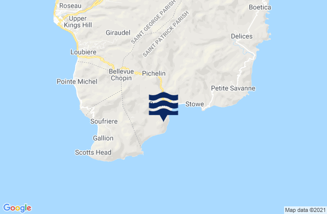 Carte des horaires des marées pour Berekua, Dominica