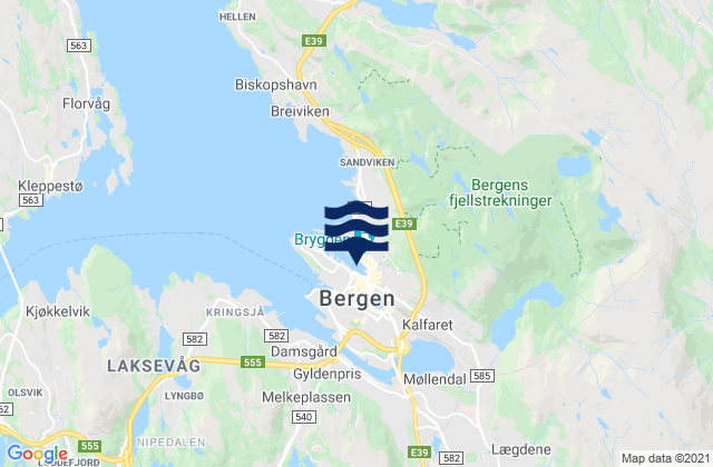 Carte des horaires des marées pour Bergen, Norway