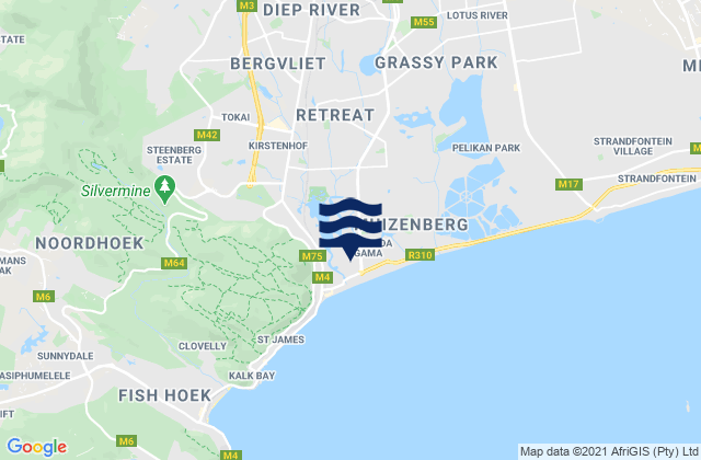 Carte des horaires des marées pour Bergvliet, South Africa
