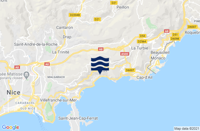 Carte des horaires des marées pour Berre-les-Alpes, France