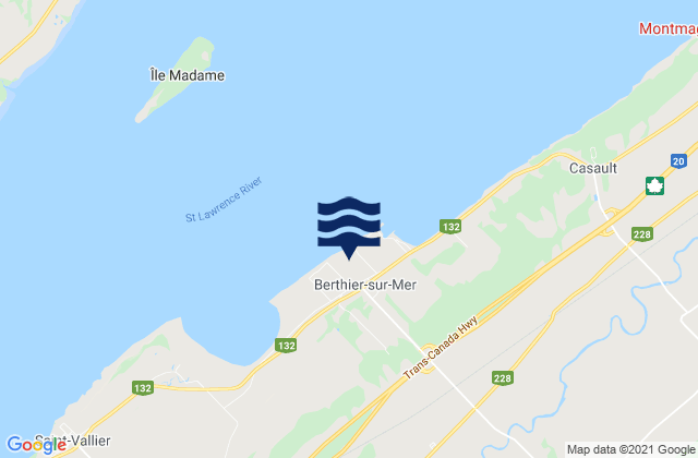 Carte des horaires des marées pour Berthier-sur-Mer, Canada