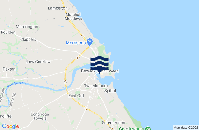Carte des horaires des marées pour Berwick-Upon-Tweed, United Kingdom