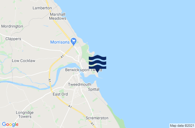 Carte des horaires des marées pour Berwick Beach, United Kingdom