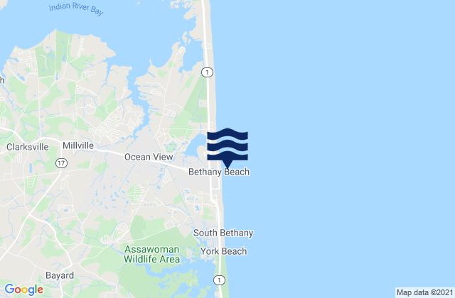 Carte des horaires des marées pour Bethany Beach, United States