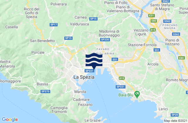 Carte des horaires des marées pour Beverino, Italy