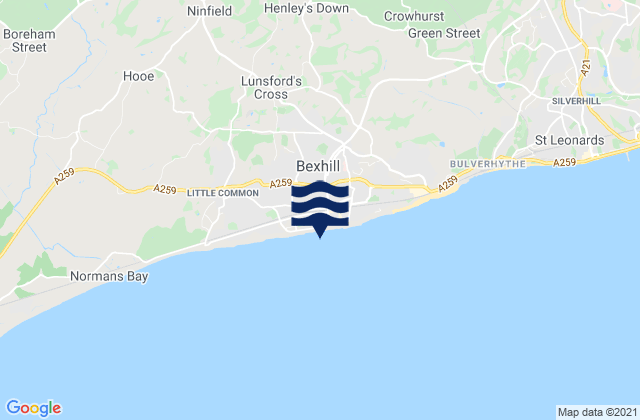 Carte des horaires des marées pour Bexhill Beach, United Kingdom