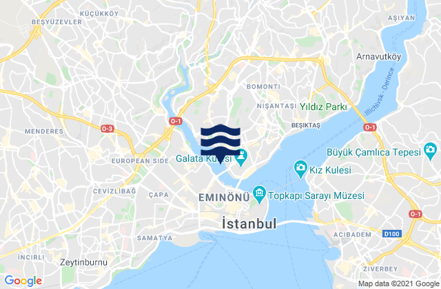 Carte des horaires des marées pour Beyoğlu, Turkey