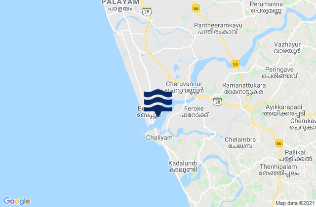 Carte des horaires des marées pour Beypore, India