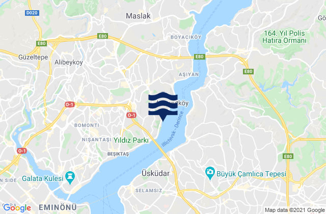 Carte des horaires des marées pour Beşiktaş, Turkey