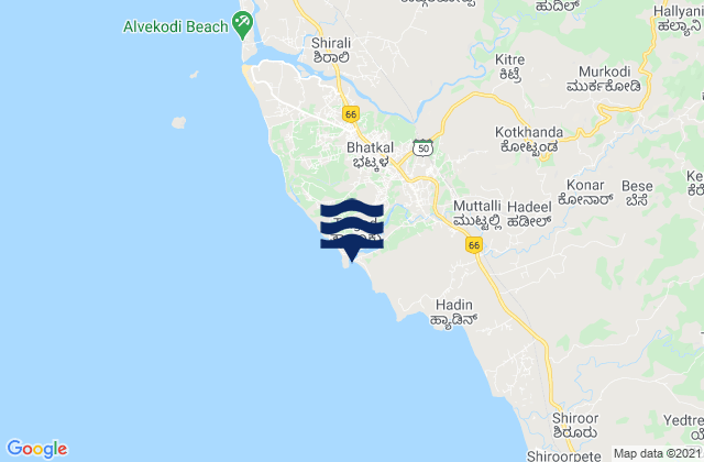 Carte des horaires des marées pour Bhatkal, India