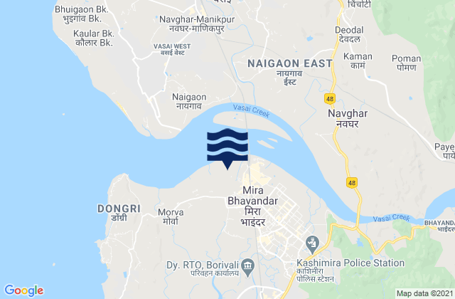 Carte des horaires des marées pour Bhayandar, India