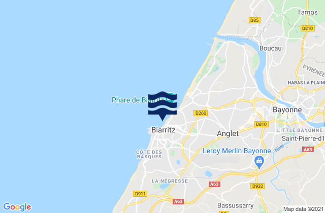 Carte des horaires des marées pour Biarritz, France