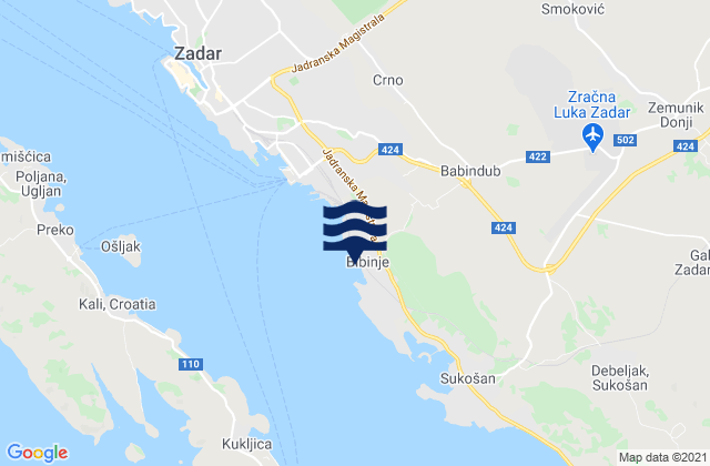 Carte des horaires des marées pour Bibinje, Croatia