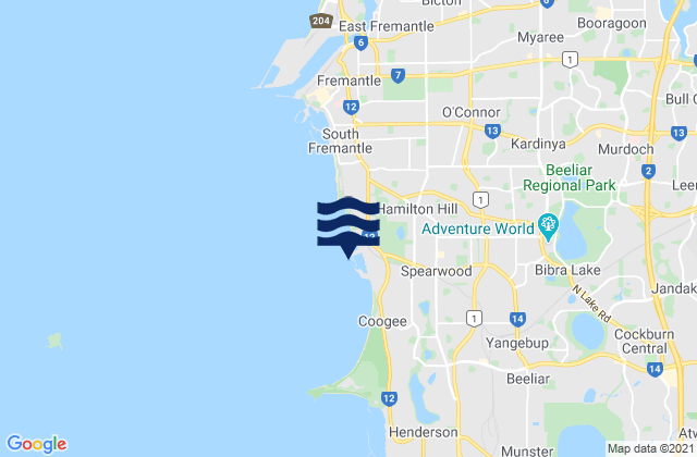 Carte des horaires des marées pour Bibra Lake, Australia
