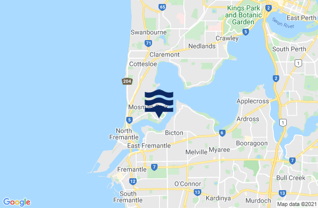 Carte des horaires des marées pour Bicton, Australia