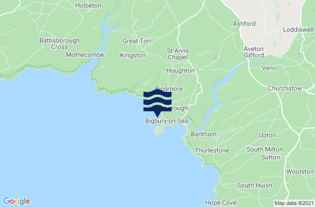 Carte des horaires des marées pour Bigbury Bay, United Kingdom