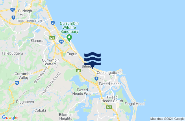 Carte des horaires des marées pour Bilambil Heights, Australia