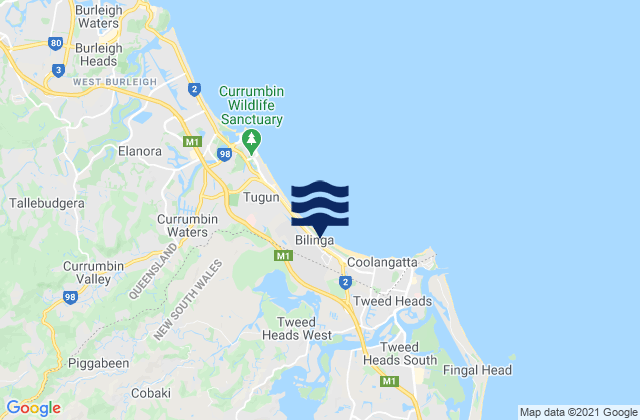 Carte des horaires des marées pour Bilambil, Australia