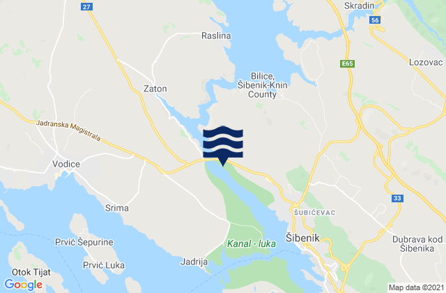 Carte des horaires des marées pour Bilice, Croatia