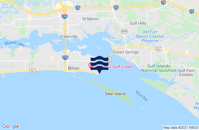 Carte des horaires des marées pour Biloxi (Cadet Point) Biloxi Bay, United States