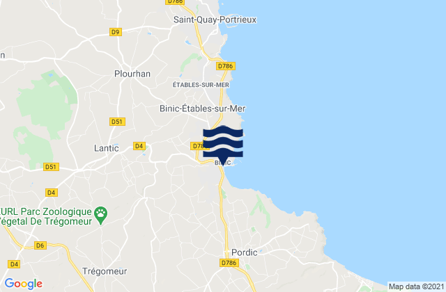 Carte des horaires des marées pour Binic, France