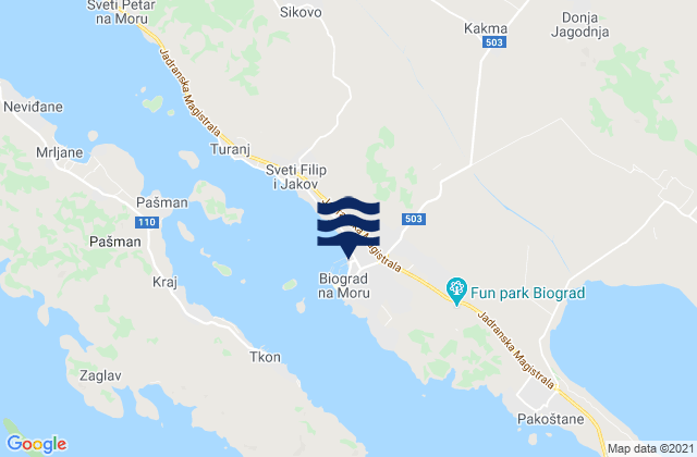 Carte des horaires des marées pour Biograd na Moru, Croatia
