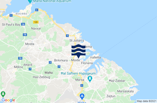 Carte des horaires des marées pour Birkirkara, Malta