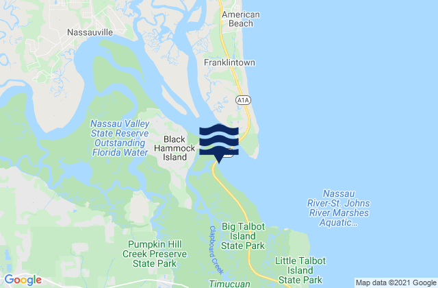Carte des horaires des marées pour Black Hammock Island, United States