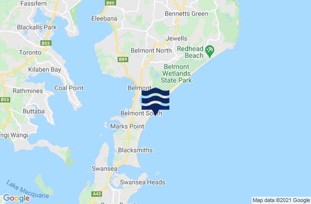 Carte des horaires des marées pour Blacksmiths Beach, Australia