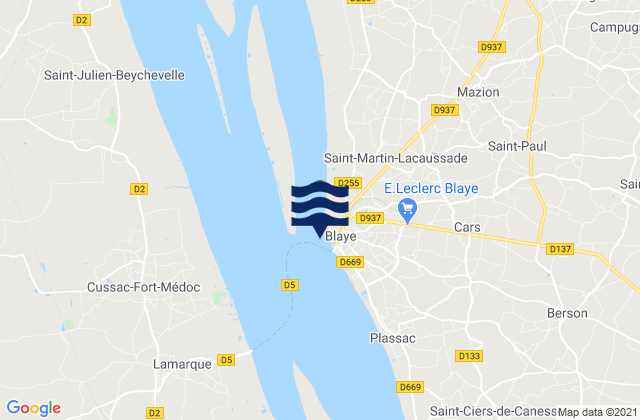 Carte des horaires des marées pour Blaye (Gironde River), France