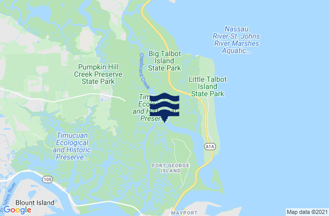Carte des horaires des marées pour Blount Island Bridge, United States