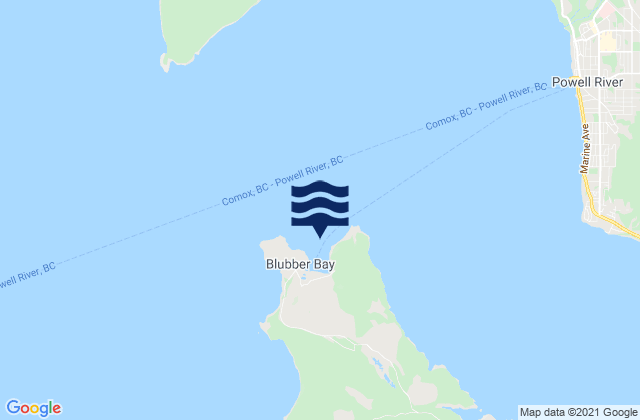 Carte des horaires des marées pour Blubber Bay, Canada