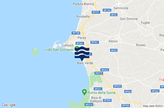 Carte des horaires des marées pour Blue Bay Beach, Italy