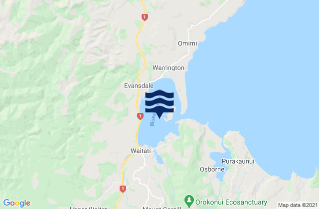 Carte des horaires des marées pour Blueskin Bay, New Zealand