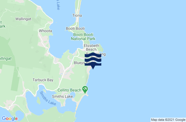 Carte des horaires des marées pour Blueys Beach, Australia