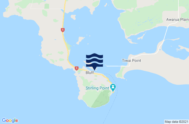 Carte des horaires des marées pour Bluff, New Zealand
