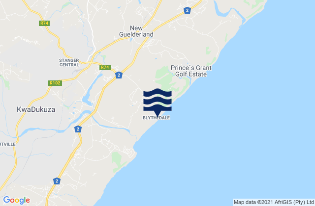 Carte des horaires des marées pour Blythedale, South Africa