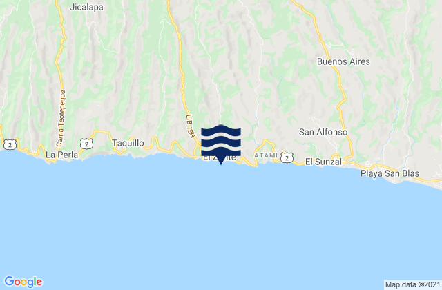 Carte des horaires des marées pour Bocana del Zonte, El Salvador