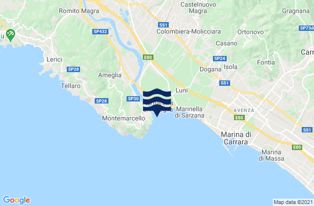 Carte des horaires des marées pour Bocca di Magra, Italy