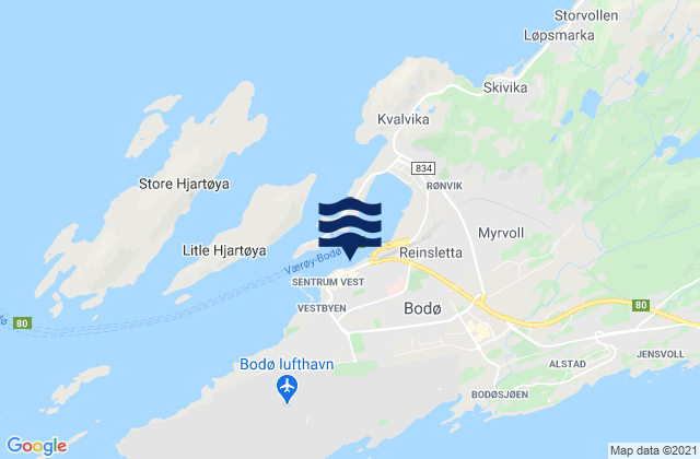 Carte des horaires des marées pour Bodø, Norway