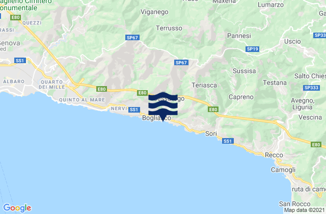 Carte des horaires des marées pour Bogliasco, Italy