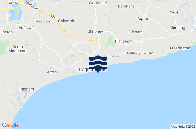 Carte des horaires des marées pour Bognor Regis - East Beach, United Kingdom