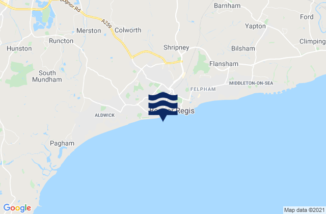 Carte des horaires des marées pour Bognor Regis - West Beach, United Kingdom