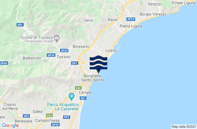 Carte des horaires des marées pour Boissano, Italy