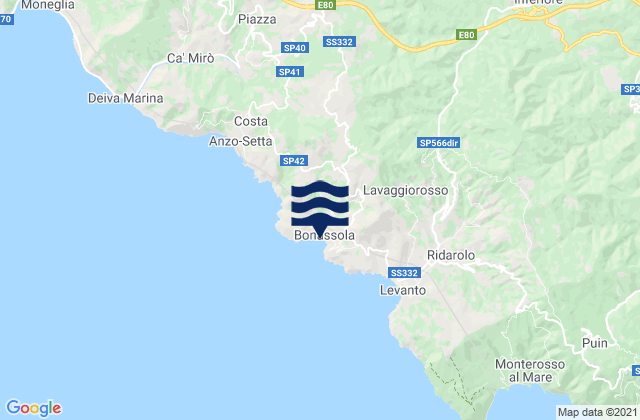 Carte des horaires des marées pour Bonassola, Italy